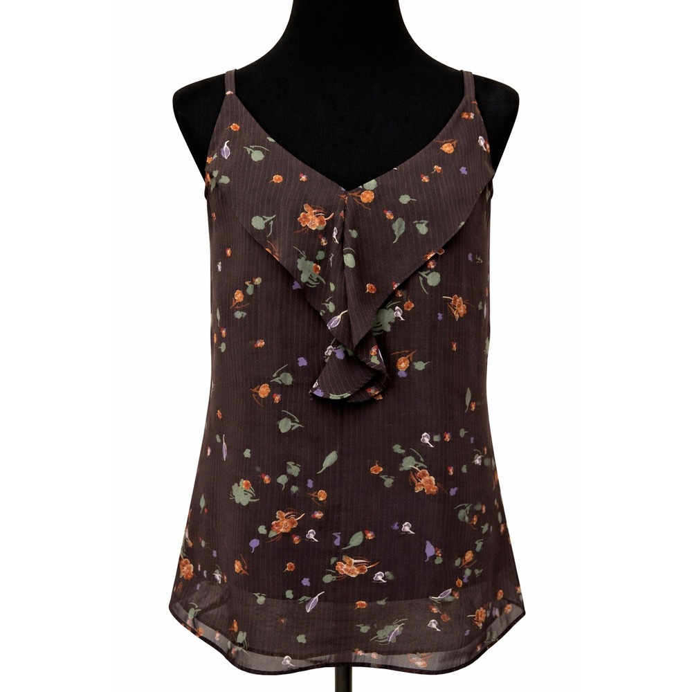 CAbi Womens Pullover Cami Tank Top Small Black Floral Pinstripe Adjustable Strap